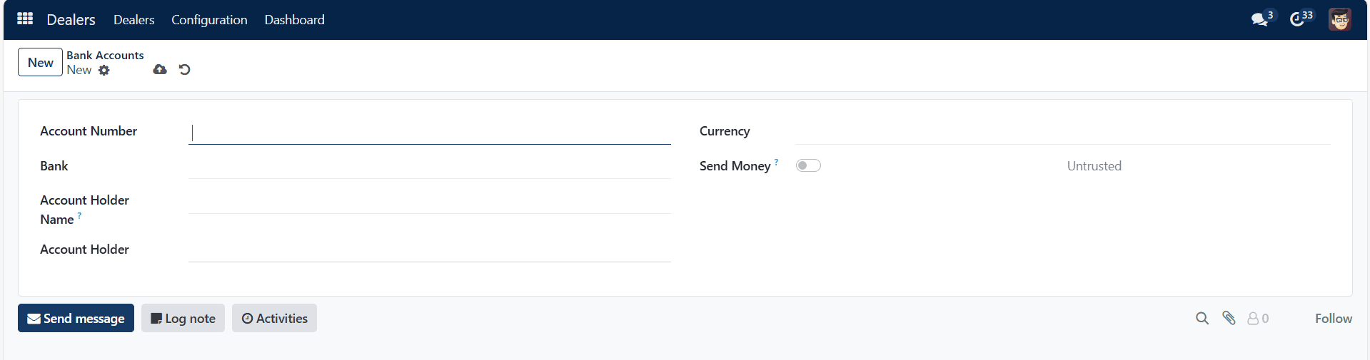 Creating a dealer bank account in SAS