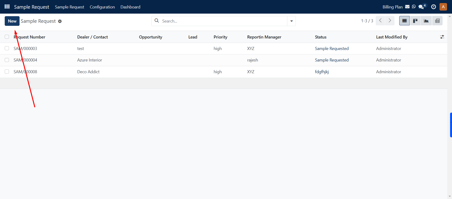 Create New Sample Request