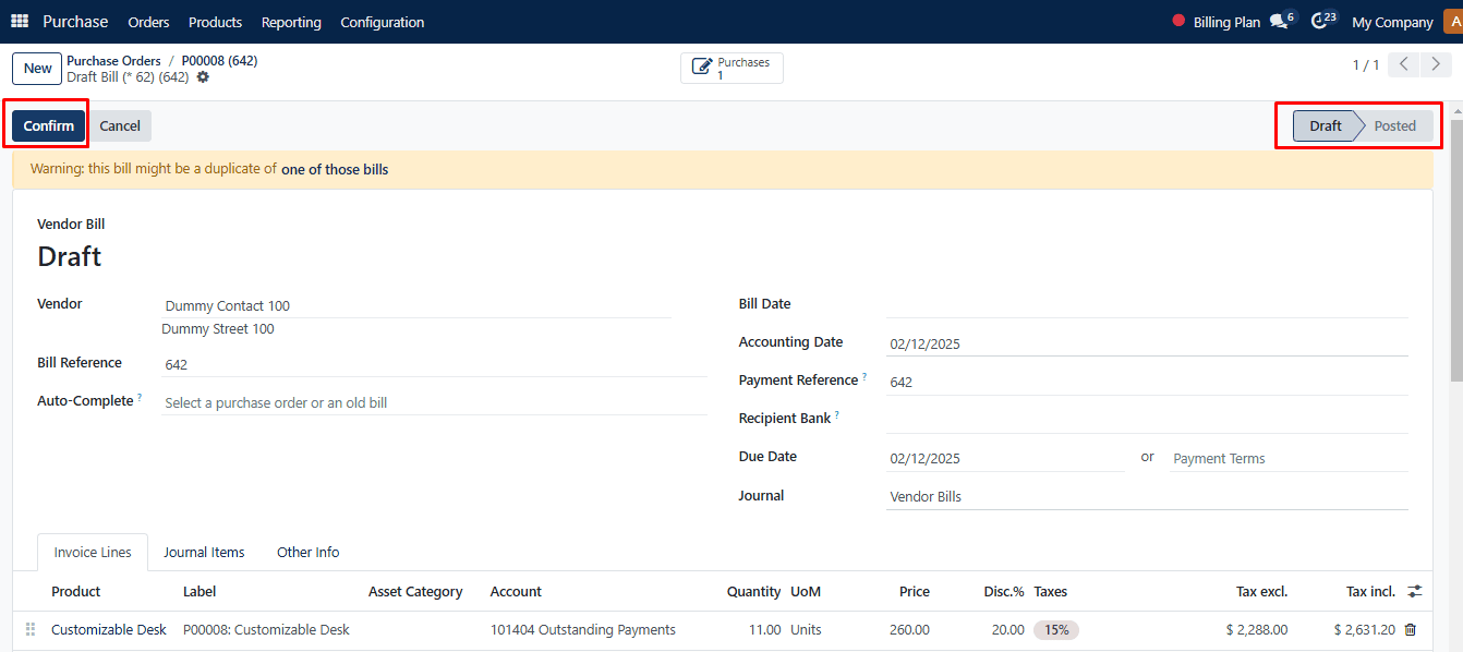 Confirm button to Create Purchase Order