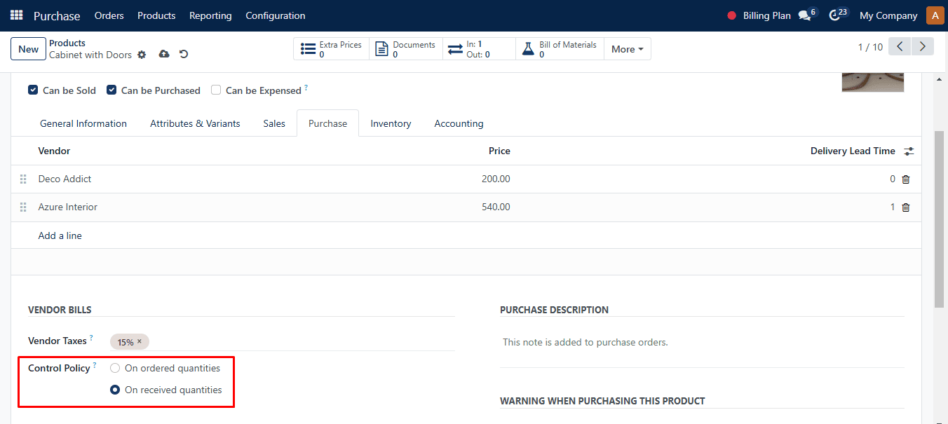 Control policy under Purchase option