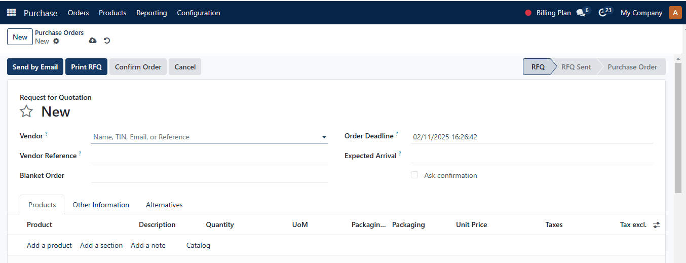 Create a new purchase order