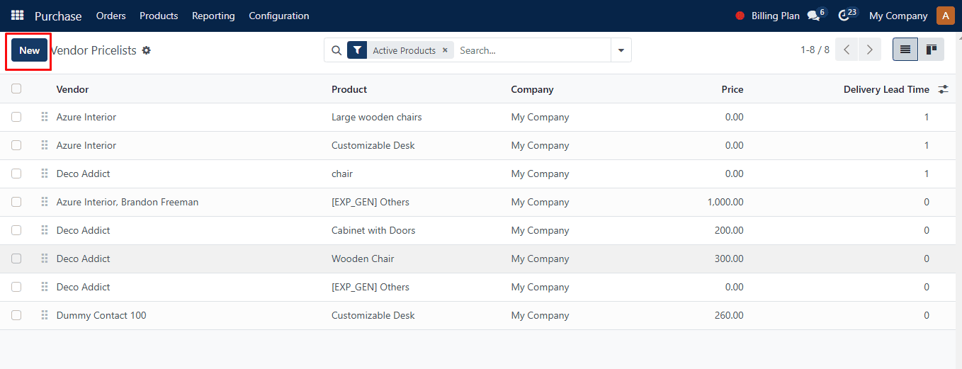 Create vendor Price List