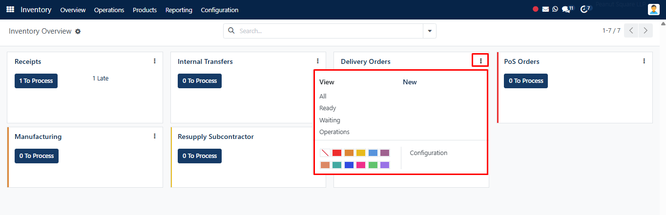 Inventory modules menubar