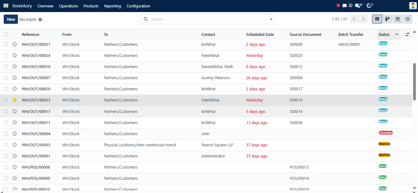 Product Transfers in a List View