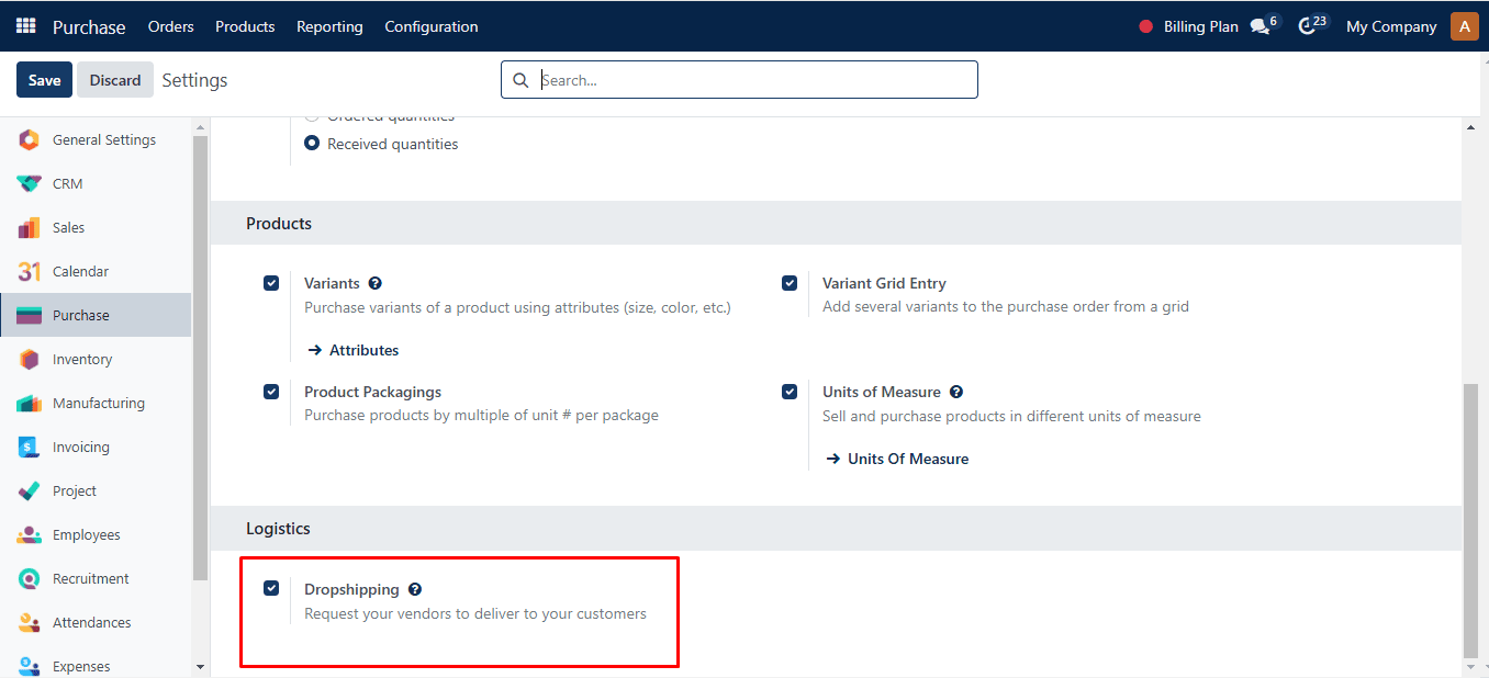 To activate Drop shipping in SAS