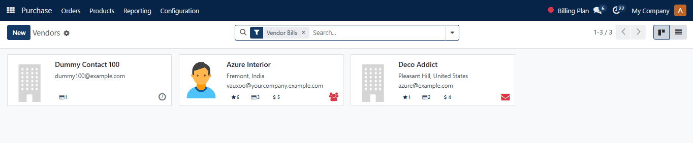 Vendors Basic Information in Kanban View