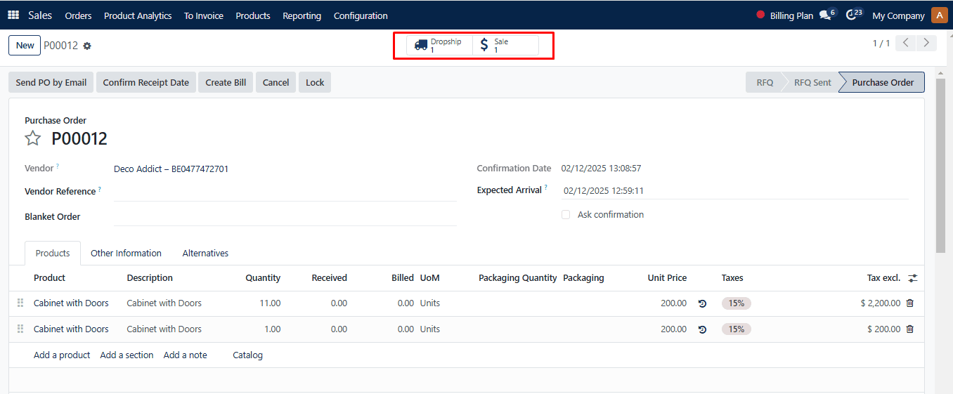 View the just-created purchase order