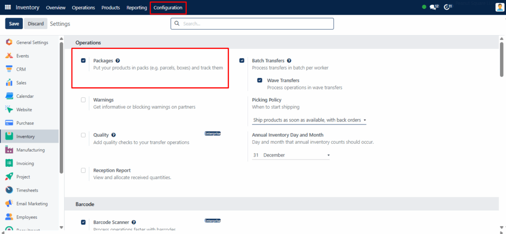 Packages option