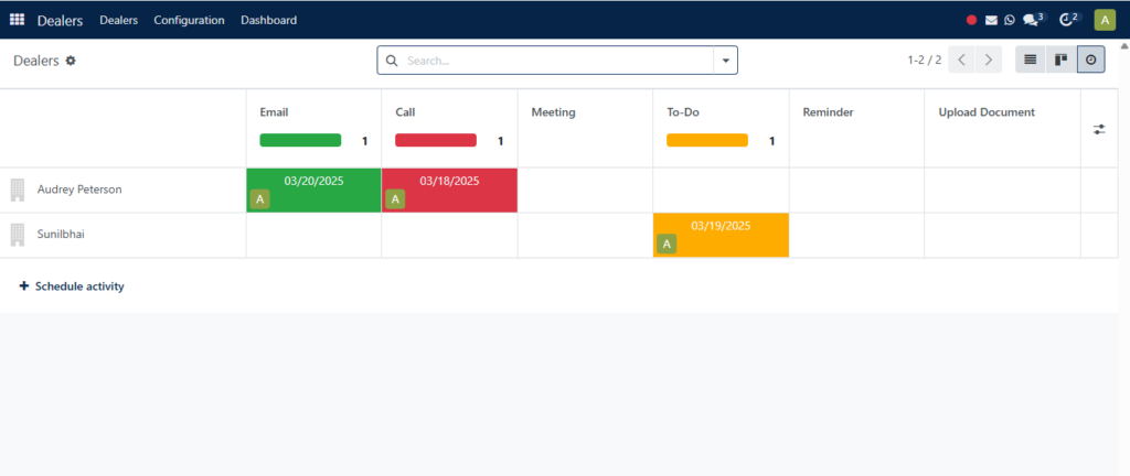 SAS CRM customer activity reminders for calls, meetings and follow-ups