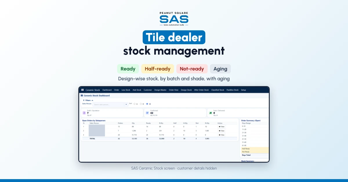 Tile Dealer Stock Management: Design-Wise Stock and Aging