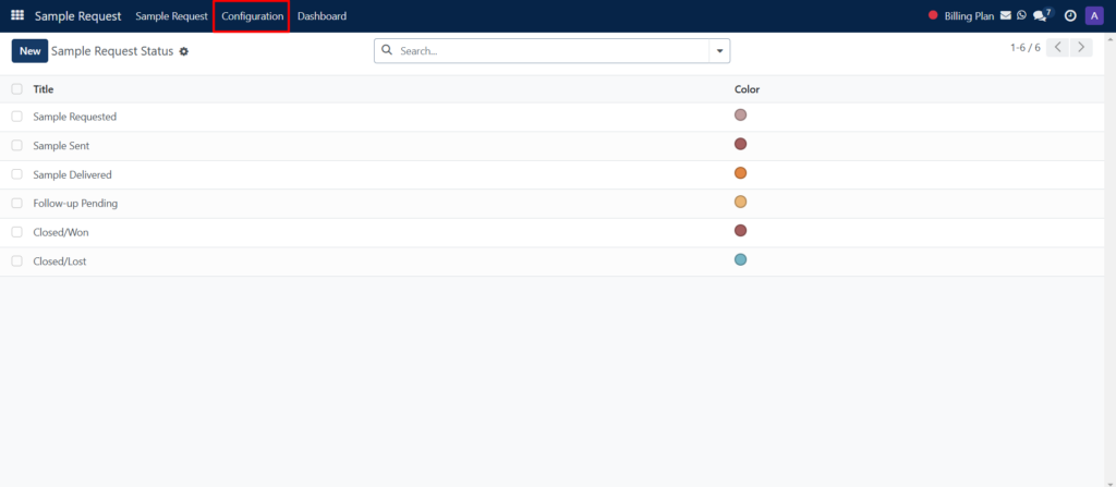sample request color Configuration