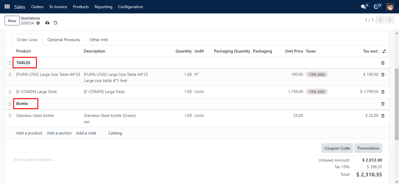 Quotation Tables