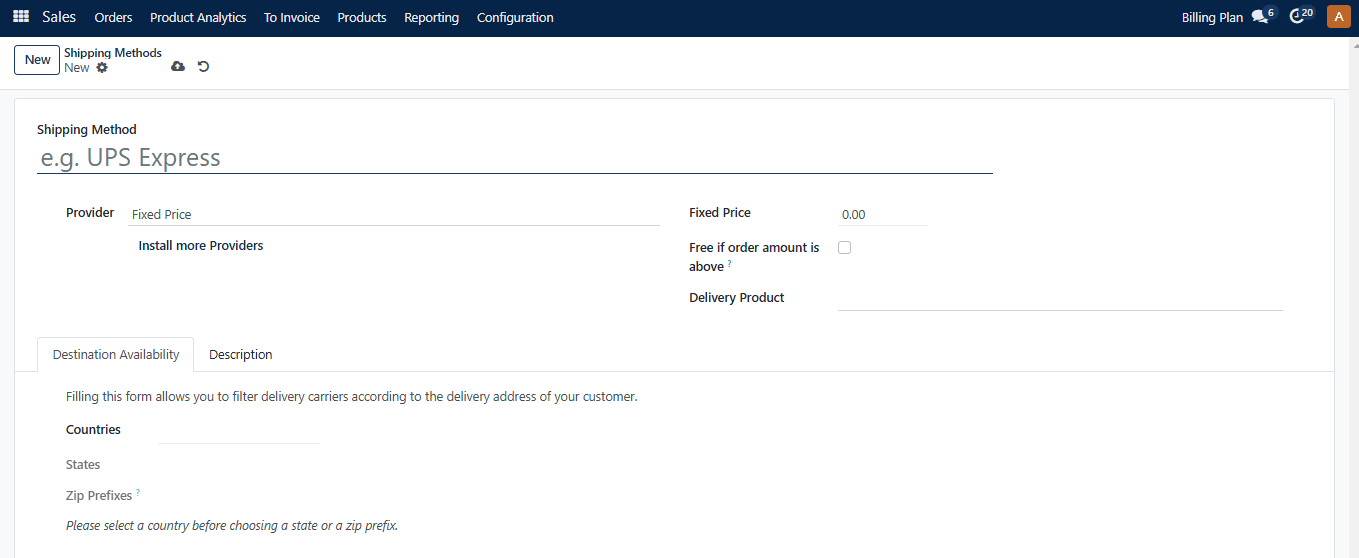 Shipping Method Form