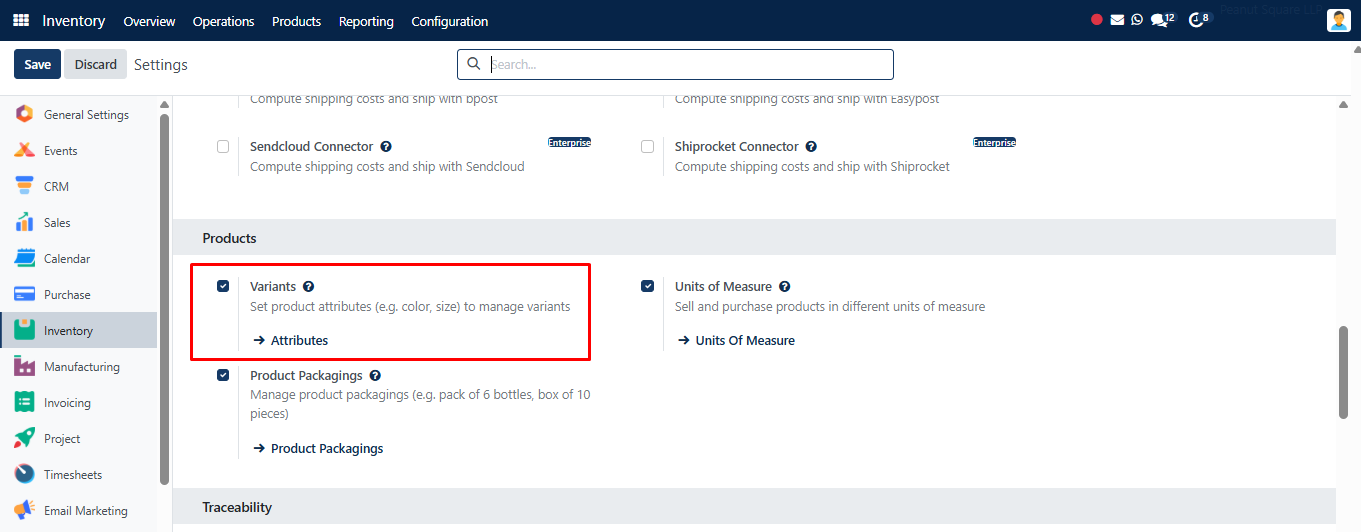 Enable Product Variants in SAS Inventory
